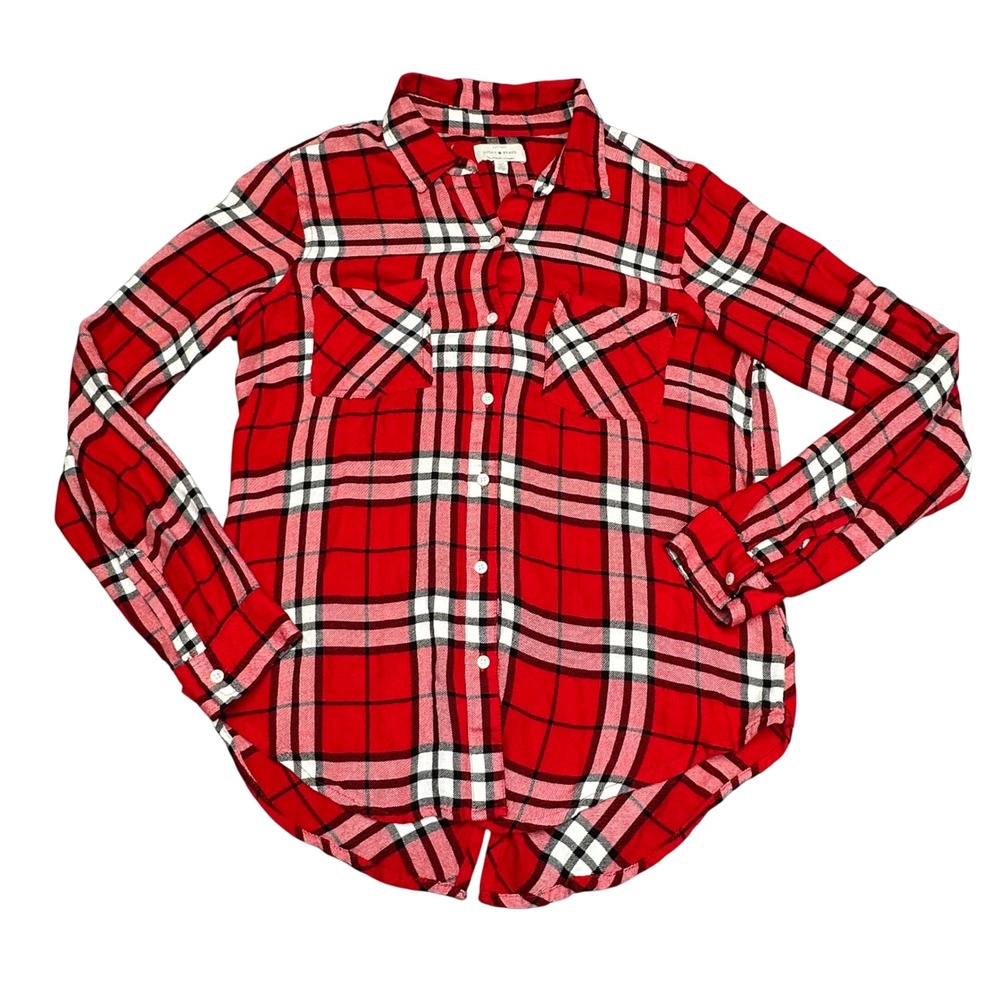 Lucky Brand Western Womens Red Plaid Button Down Shirt Viscose Long Sleeve Small
